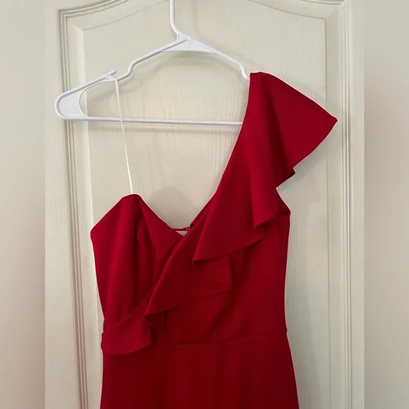 Amanda Uprichard Red Ruffle One Shoulder Mini Dress - Picture 3 of 10